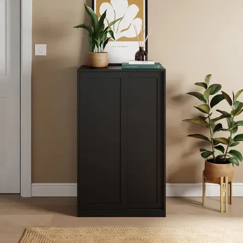 BOXED ELOISE SLIDING SHOE STORAGE CABINET - BLACK (1 BOX)