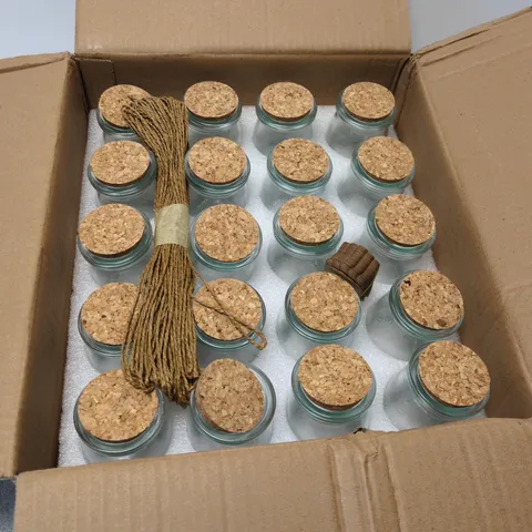 Glass storage jars with cork lids – set of 40