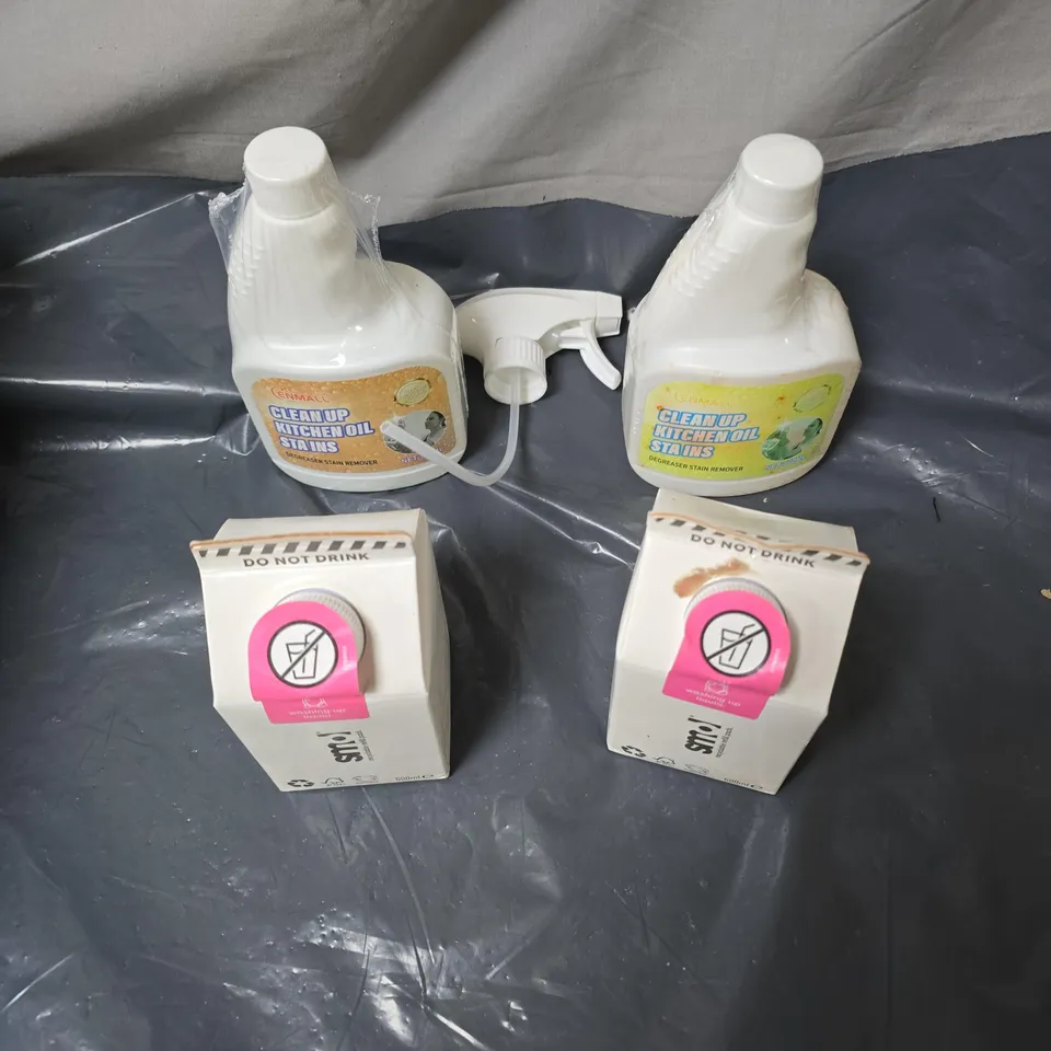 APPROXIMATELY 10 ASSORTED HOUSEHOLD ITEMS TO INCLUDE KITCHEN CLEANER, SMOL WASHING LIQUID REFILL PACKS, SPRAY NOZZLE ATTACHMENTS 