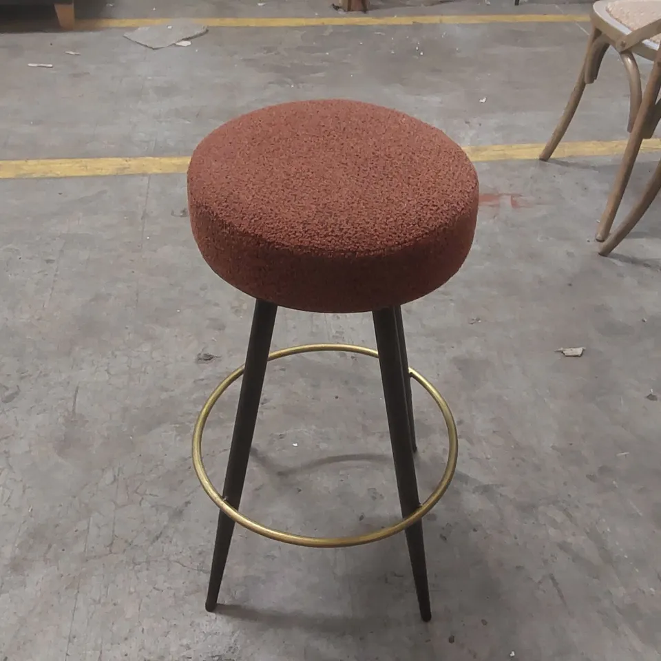 DESIGNER UPHOLSTERED STOOL WITH METAL BASE