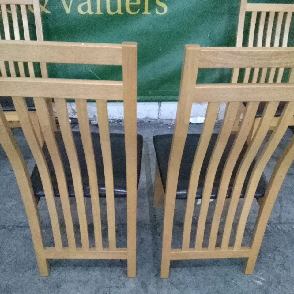 SET OF 4 NEW BALI OAK DINING CHAIR (BLACK LEATHER SEAT PAD)