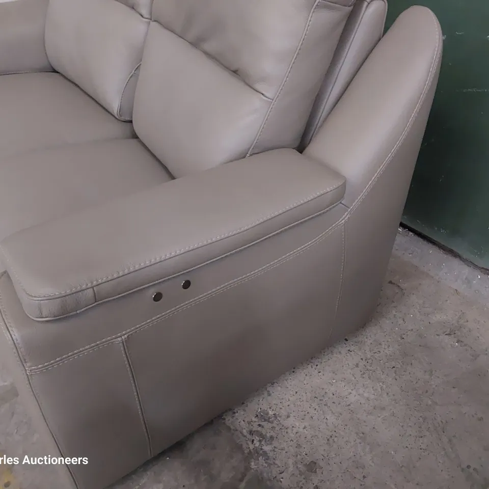 QUALITY ITALIAN DESIGNER PARMA MANUAL RECLINING TWO SEATER SOFA MUSHROOM LEATHER 