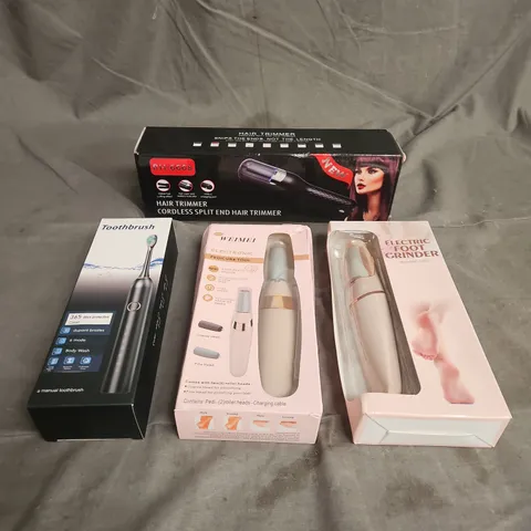 LOT OF 4 ASSORTED ELECTRICAL COSMETIC PRODUCTS TO INCLUDE - HAIR TRIMMER - TOOTHBRUSH - PEDCURE TOOL