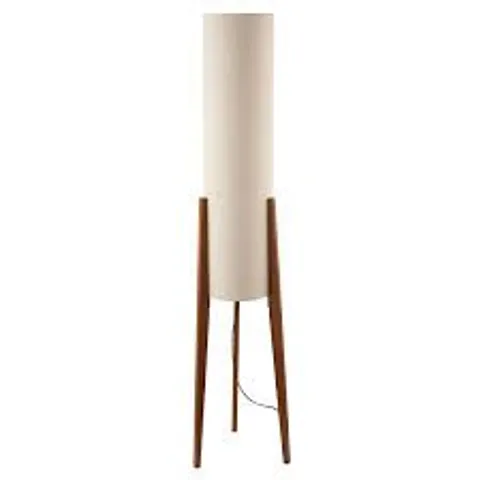 BOXED SOLID WOOD TRIPOD FLOOR LAMP WITH LINEN SHADE