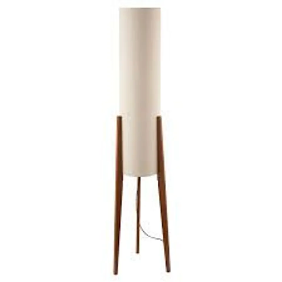 BOXED SOLID WOOD TRIPOD FLOOR LAMP WITH LINEN SHADE