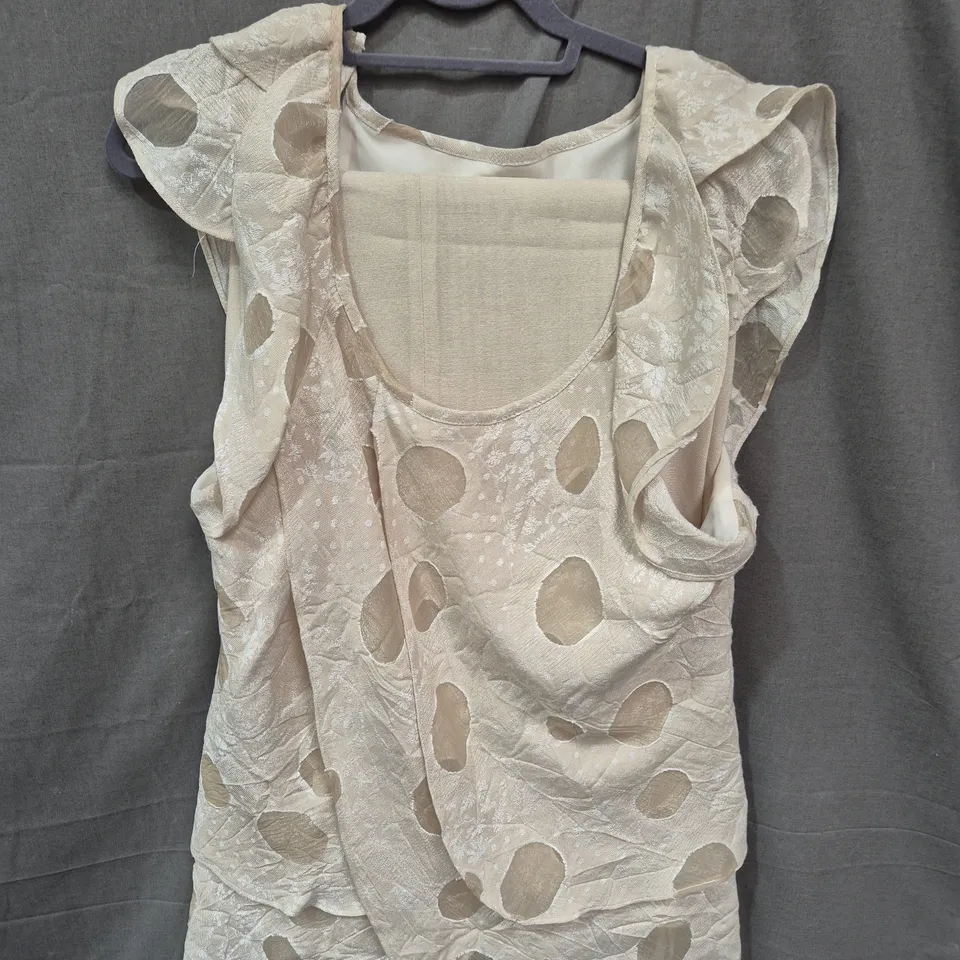 CHIANTI WOMEN'S BLOUSE - BEIGE SHEER OVERLAY WITH CIRCULAR CUTOUTS, SIZE 20