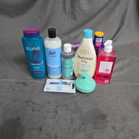 APPROXIMATEY 20 HEALTH AND BEAUTY PRODUCTS TO INCLUD - L'OREAL ELVIVE THICKENING SHAMPOO - AVEENO BABY HAIR & BODY WASH - SUNDAY RAIN BODY WASH - ETC