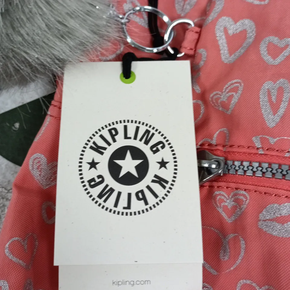 KIPLING EMERY BACKPACK – PINK HEART PRINT WITH FUR POM POM