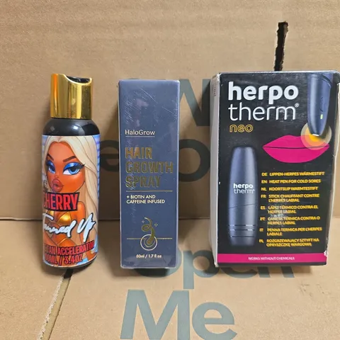 APPROXIMATELY 15 ASSORTED COSMETIC ITEMS TO INCLUDE HERPO THERM, HALO GROW, ETC - COLLECTION ONLY