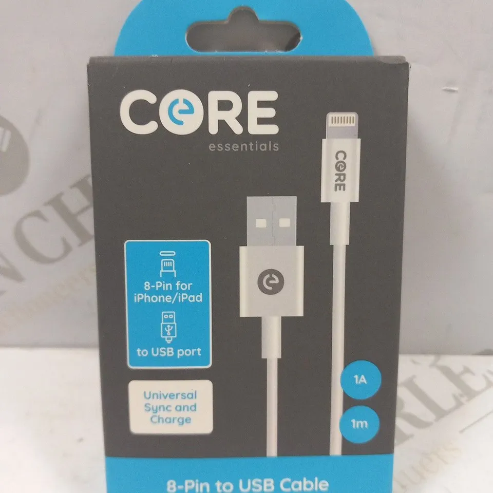 APPROXIMATELY 20 BOXED CORE ESSENTIALS 8 PIN TO USB CABLES 