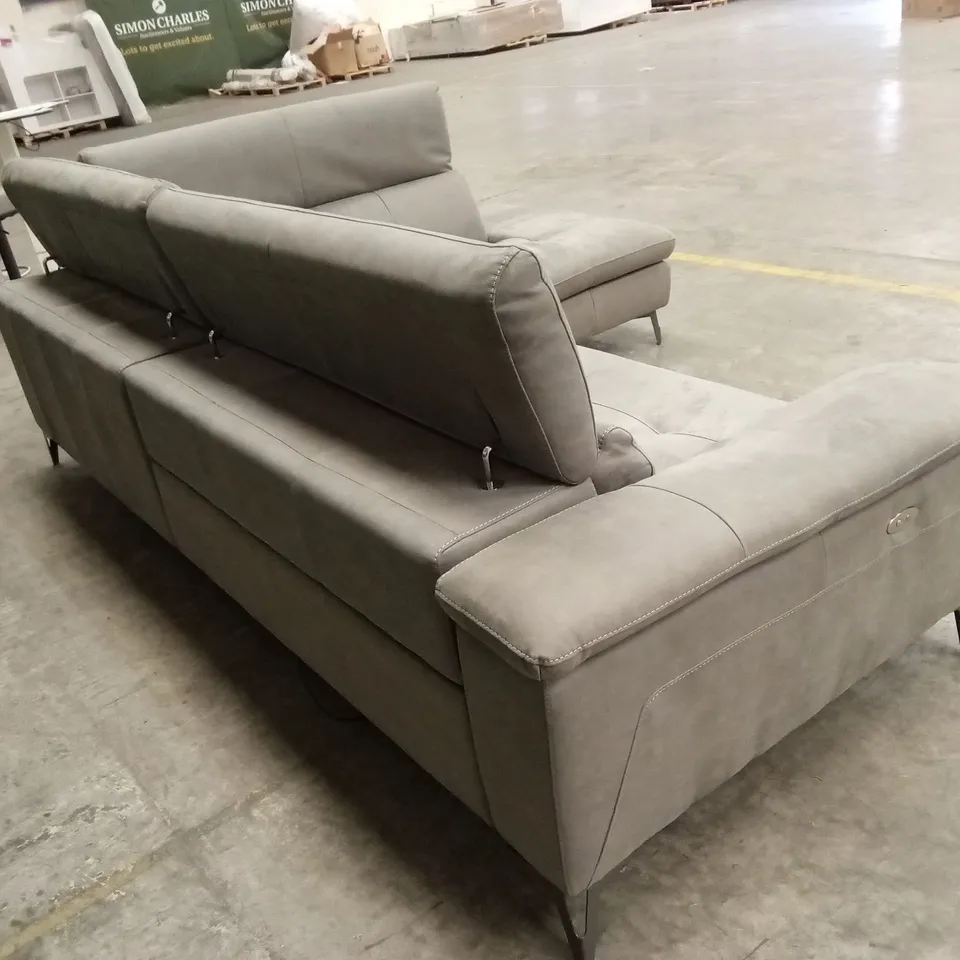 QUALITY DESIGNER ITALIAN MADE MARTINE ELECTRIC RECLINER CORNER CHAISE SOFA IN MICROFIBER STONE GREY FABRIC