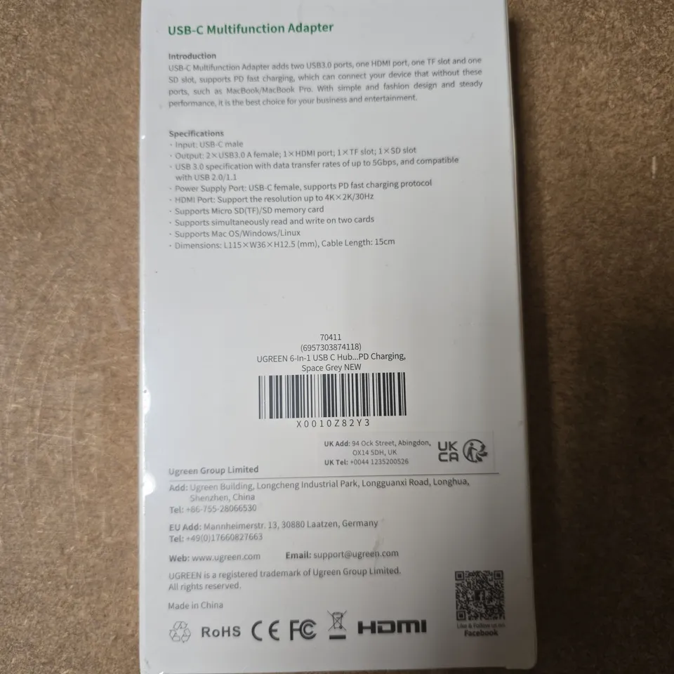 SEALED UGREEN USB-C MULTIFUNCTION ADAPTER 6-IN-1 HUB