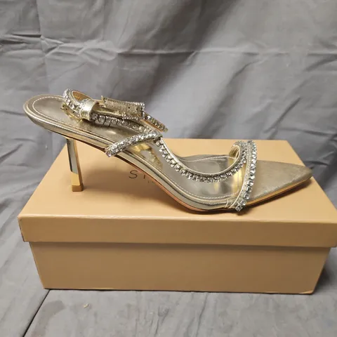 BOXED UK 6 SIMMI LONDON GOLD METALLIC STRAPPY CRYSTAL SANDAL – EU 39
