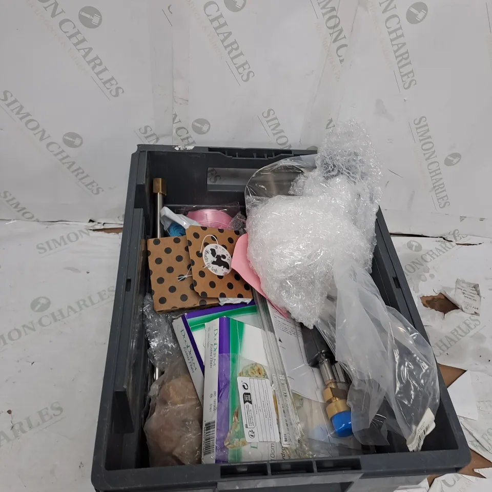 TOTE OF APPROXIMATELY 15 ASSORTED HOUSEHOLD  ITEMS TOO INCLUDE HYDROCOLLOID DRESSING , SOLAR PLEXUS STONES , PROPANE TORCH , ETC 