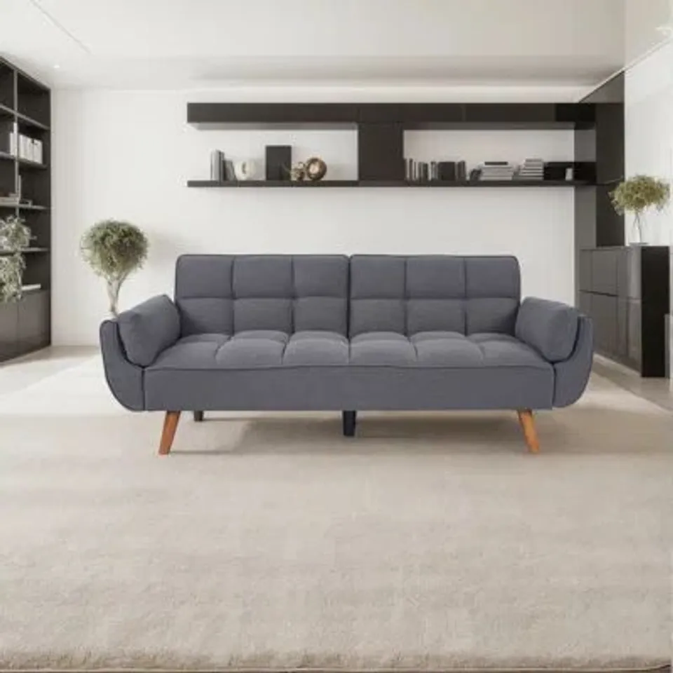 BOXED FABRIC SOFA BED 191.5CM MODERN 3 SEAT CLICK CLACK SOFA BED IN LIGHT GREY (1 BOX)