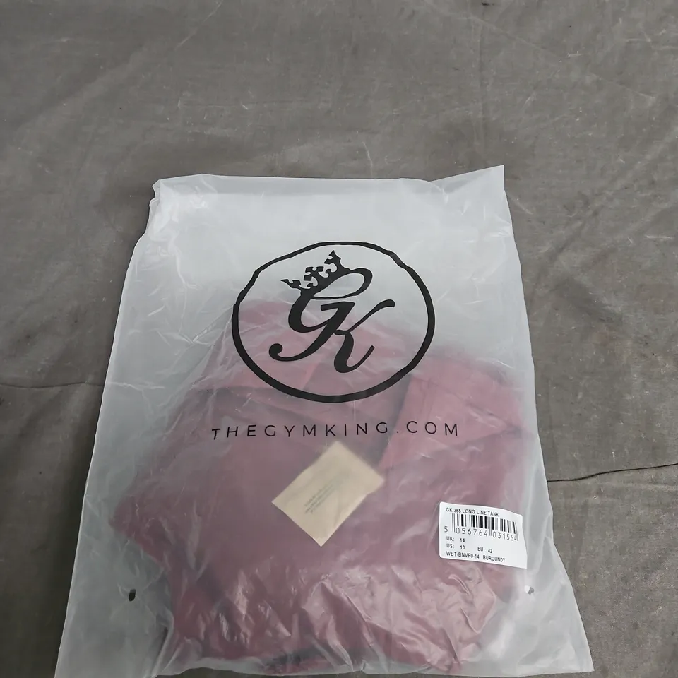 GYM KING GK365 LONG LINE TANK BURGUNDY – UK 14
