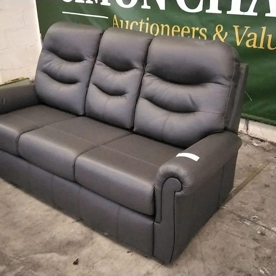 QUALITY BRITISH DESIGNED & MANUFACTURED G PLAN HOLMES SMALL 3 SEATER SOFA CAMBRIDGE SLATE LEATHER