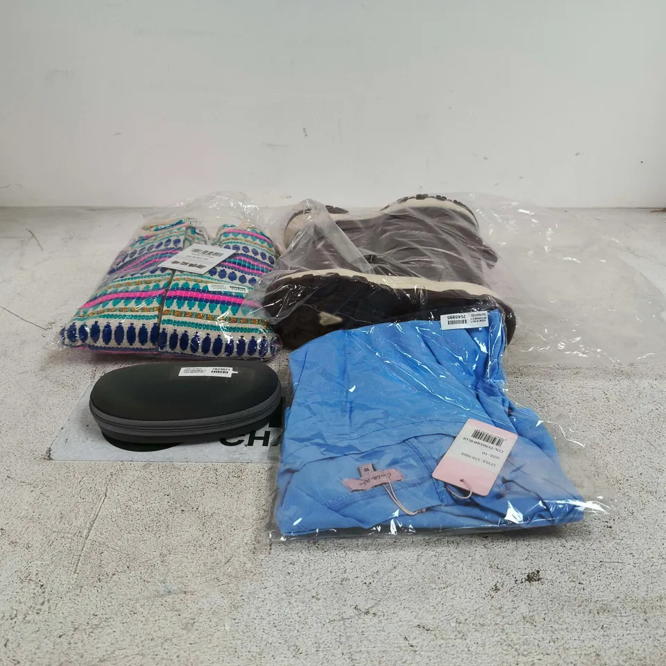BOX OF APPROXIMATELY 20 ASSORTED ITEMS TO INCLUDE CLOTHING, BOOTS, SUNGLASSES ETC  