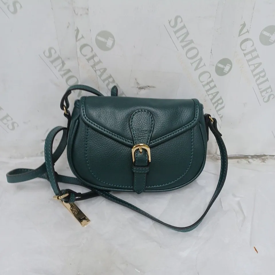 LADIES ASHWOOD SMALL HANDBAG GENUINE LEATHER WITH FLORAL PATTERNED LINING DARK GREEN