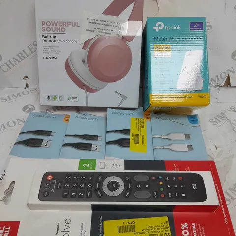 BOX OF APPROXIMATELY 20 ASSORTED ITEMS TO INCLUDETP LINK, ONE FOR ALL REMOTE, USB-C CHARGERS ETC