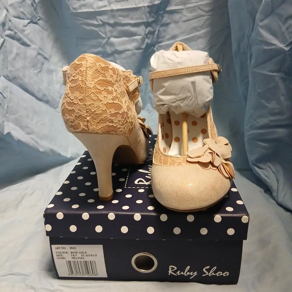RUBY SHOO MELINDA ROSE GOLD LACE HEELS – UK 9 (EU 42 / US 11)