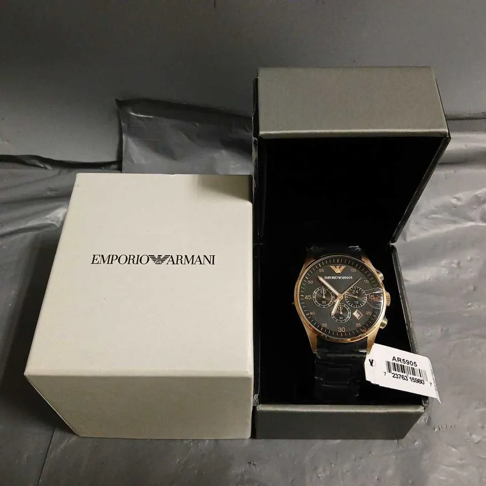 EMPORIO ARMANI SPORTIVO AR5905 BLACK/ROSE GOLD/SILICONE QUARTZ MENS WATCH