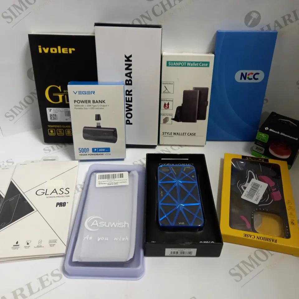 BOX OF APPROX 20 ITEMS INCLUDING ASSORTED SCREEN PROTECTORS, PHONE CASES AND CHARGING WIRES FOR VARIOUS PHONES