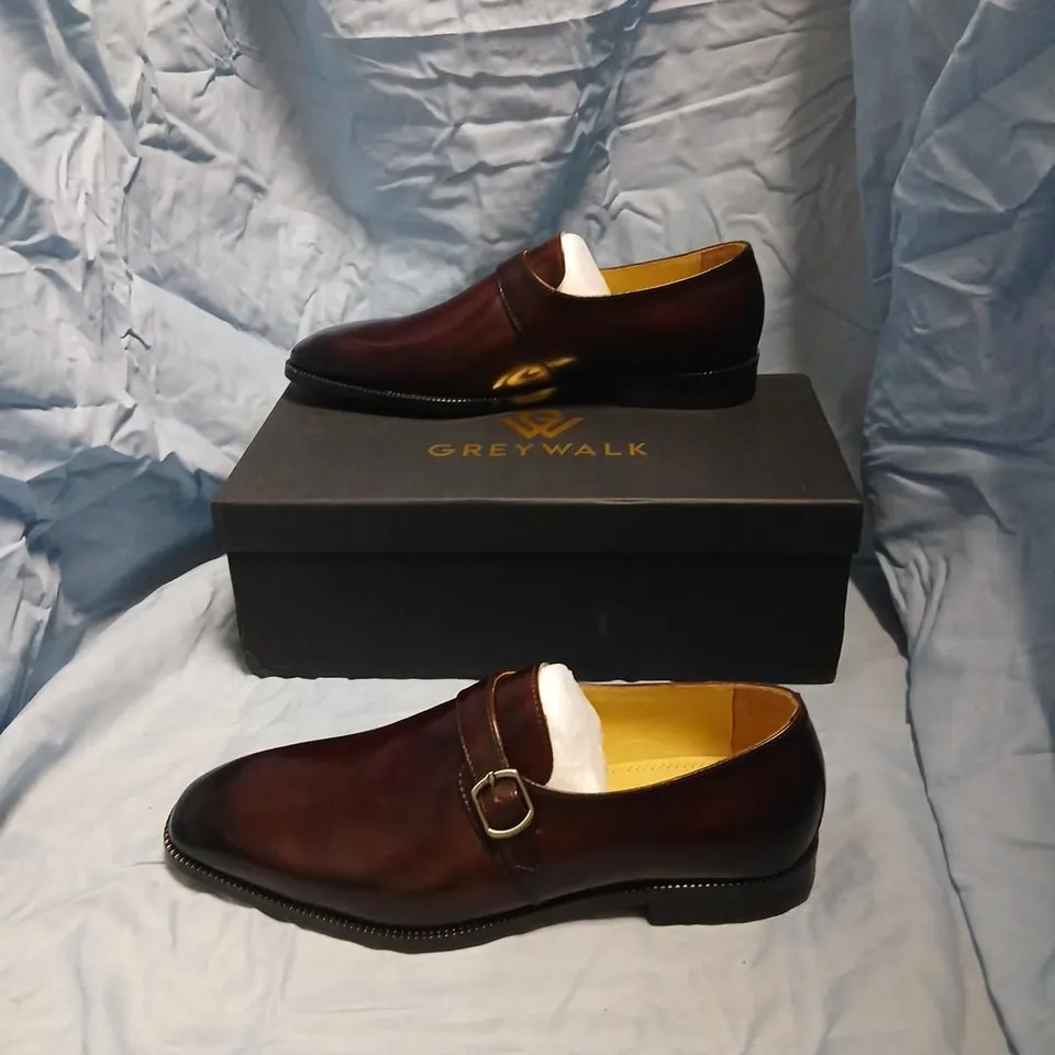 GREYWALK BROWN MONK STRAP LEATHER LOAFERS, UK 9 (EU 43) 
