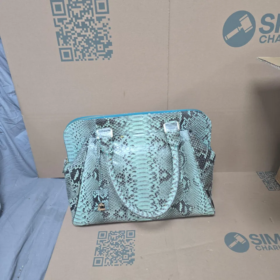 LA MAREY LONDON TURQUOISE SNAKESKIN-PATTERN HANDBAG