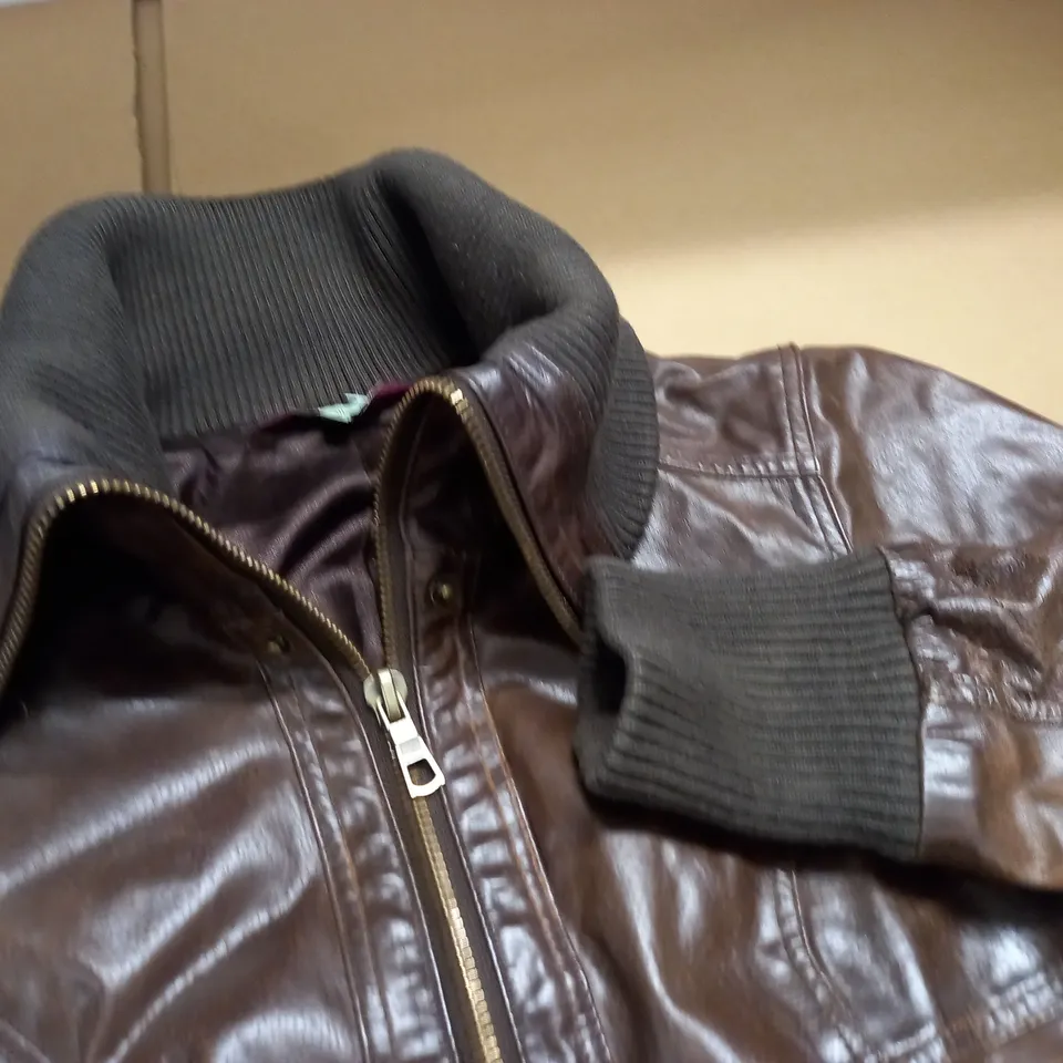 TALL LOOK BROWN LEATHER COAT - 12