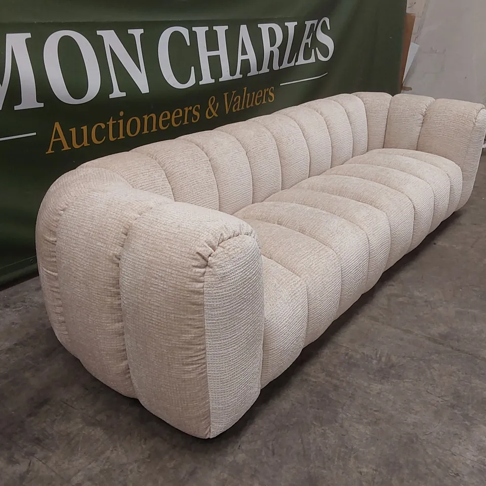 QUALITY DESIGNER DISKA MAXI GRAND 4 SEATER GLAM BLOCK FABRIC SOFA - NATURAL