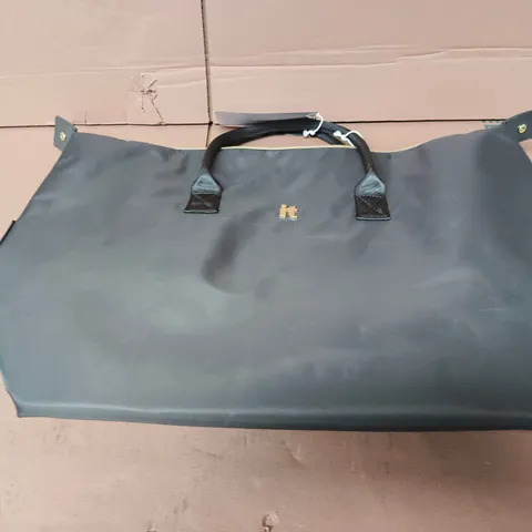 IT HANDBAG – GREY-BLUE FABRIC, ZIP-TOP, GOLD-TONE LOGO