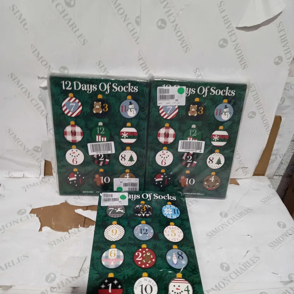 LOT OF 3 12 DAYS OF SOCKS ADVENT CALANDER