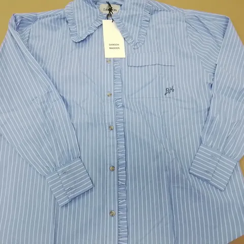 DAMSON MADDER KENDAL RUFFLE SHIRT IN BLUE - 10