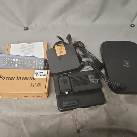 APPROXIMATELY 12 ASSORTED HOUSEHOLD ITEMS TO INCLUDE POWER INVERTER, HDMI CABLES, SKY BOXES, ETC