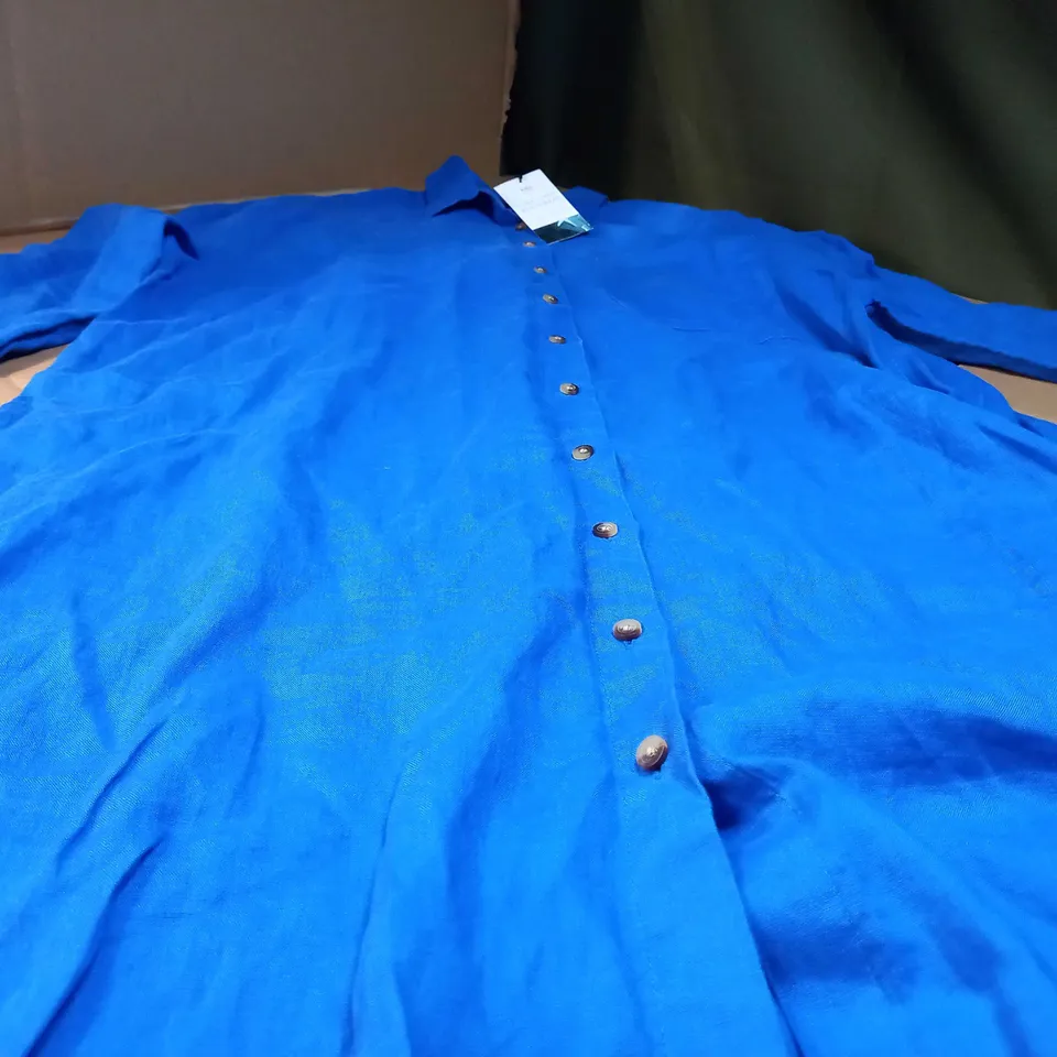M&S ROYAL BLUE PUE LINEN OVERSIZED SHIRT BEACHWEAR - MEDIUM
