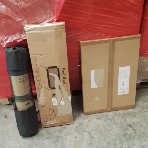 PALLET OF ASSORTED HOUSEHOLD GOODS AND PRODUCTS TO INCLUDE;BED RAIL,YOGA MAT,PICTURE FRAME 