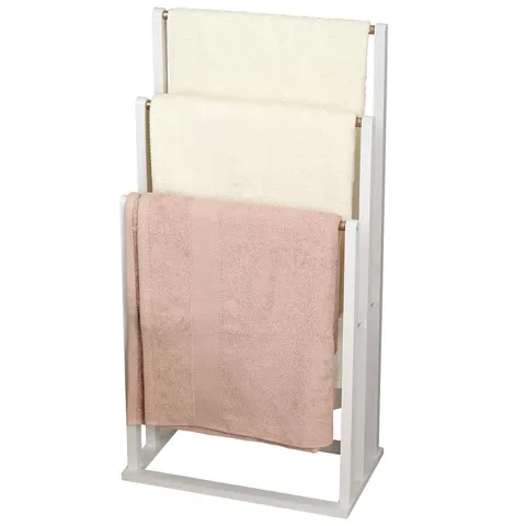 BOXED FROPPI BAMBOO FREESTANDING STANDING TOWEL RACK - WHITE (1 BOX)