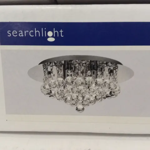 BOXED SEARCHLIGHT HANNA CHROME 4 LIGHT SEMI-FLUSH WITH CLEAR CRYSTAL BALLS