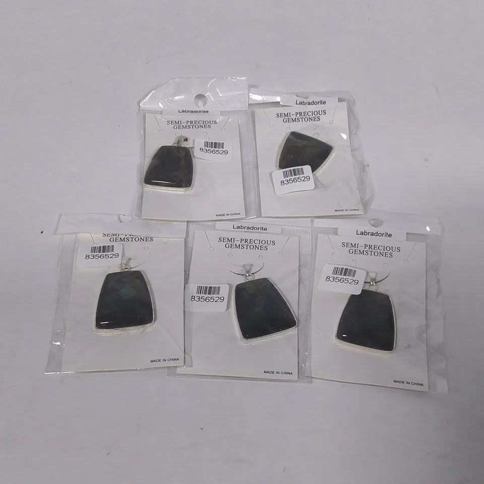 LOT OF 5 BRAND NEW SEMI-PRECIOUS GEMSTONES LABRADORITE NECKLACE PENDANTS