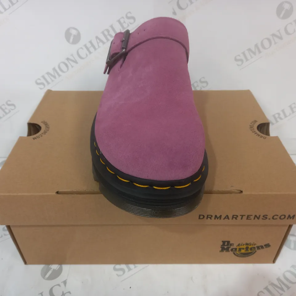 BOXED PAIR OF DR MARTENS ZEBZAG MULES IN PURPLE UK SIZE 6