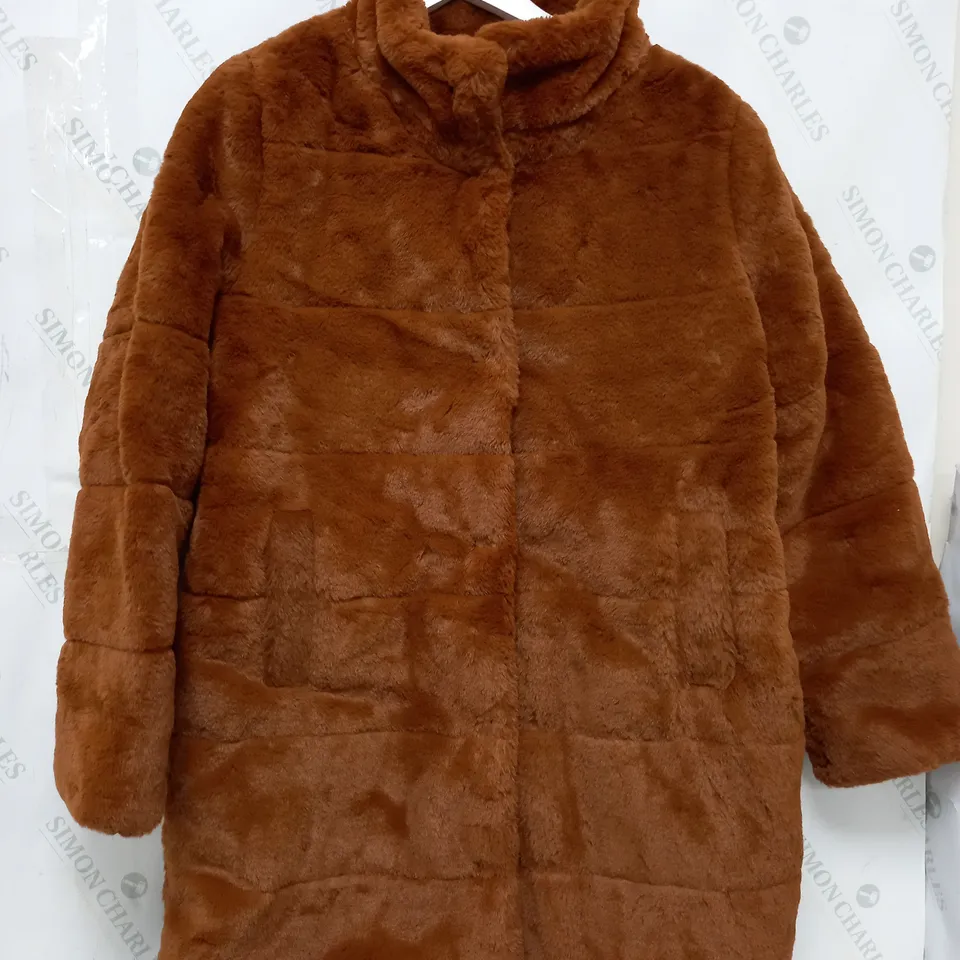 CENTIGRADE LONGLINE FAUX FUR COAT IN BROWN - MEDIUM