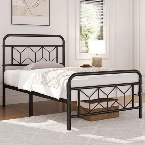 BOXED YAHEETECH METAL BED FRAME WITH VINTAGE HEADBOARD - 90CM SINGLE, BLACK (1 BOX)