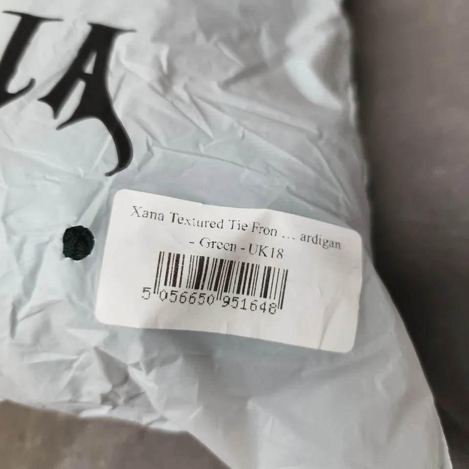 BAGGED DISTURBIA XANA TEXTURED TIE FRONT CARDIGAN – GREEN – UK18