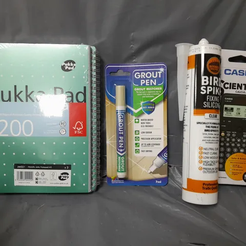 BOX OF APPROXIMATELY 9 ASSORTED ITEMS TO INCLUDE - CASIO CALCULATOR , BIRD SPIKE SILICONE , PUKKA PAD ETC