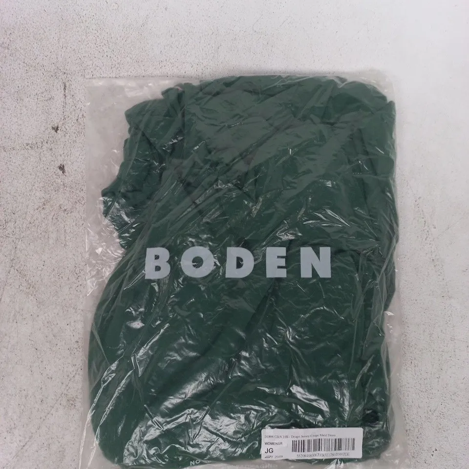 BAGGED BODEN DRAPE JERSEY CREPE MAXI DRESS IN GREEN SIZE 10R