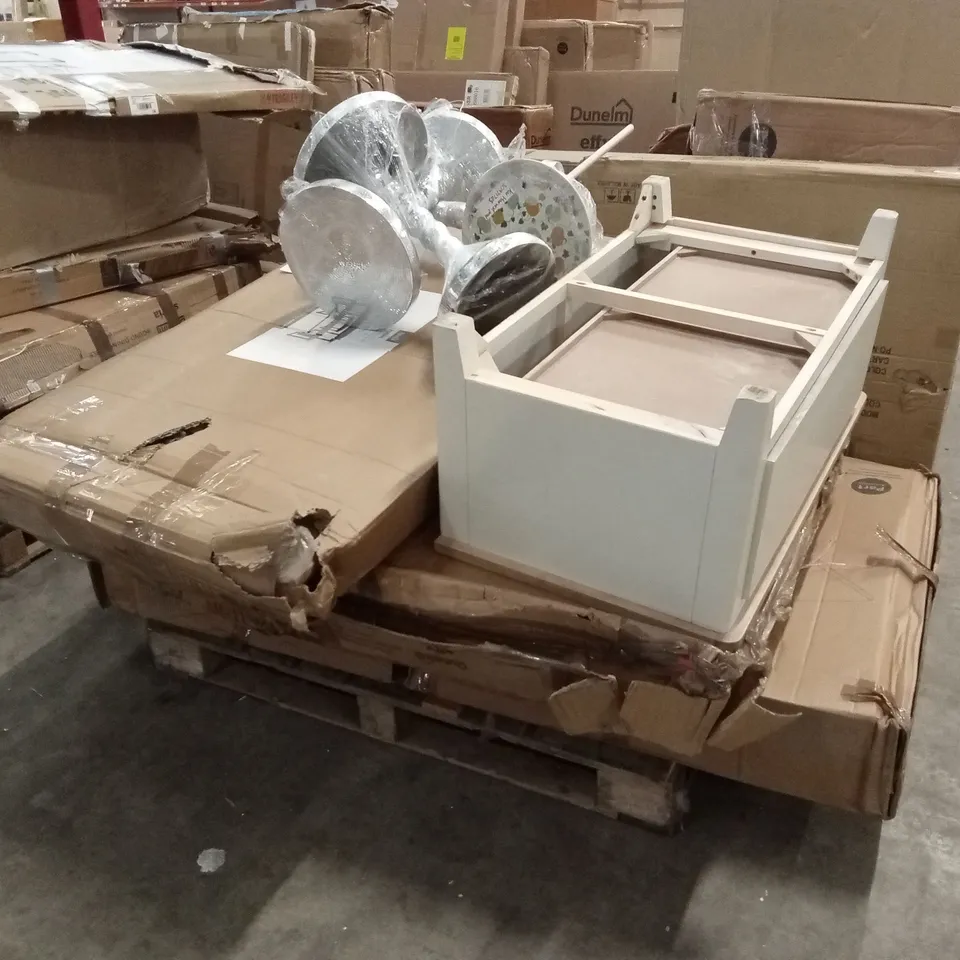 PALLET OF ASSORTED DESIGNER INCOMPLETE FURNITURE PARTS AND PIECES