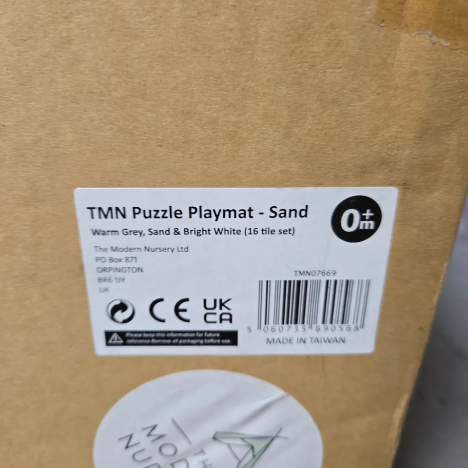 TMN PUZZLE PLAYMAT – SAND, WARM GREY & BRIGHT WHITE INTERLOCKING TILES (16 TILES)