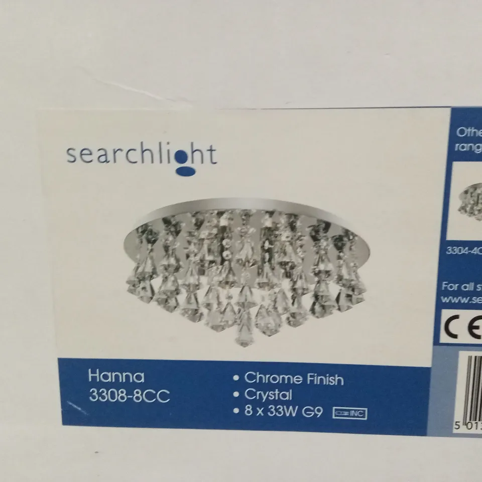 BOXED SEARCHLIGHT HANNA 8 LIGHT CEILING SEMI FLUSH LIGHT CHROME WITH DIAMOND CRYSTALS 3308-8CC