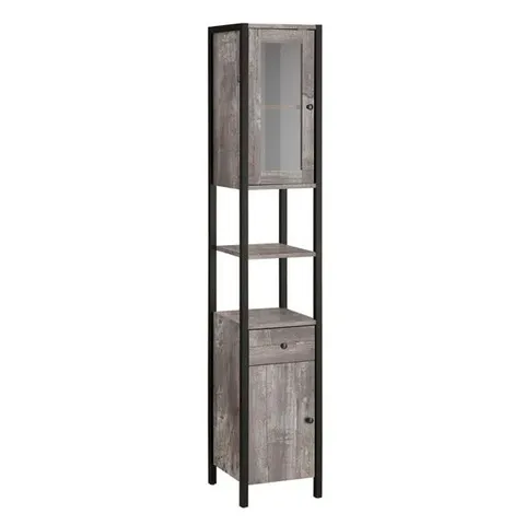 BOXED COLTON CONCRETE EFFECT TALLBOY STORAGE UNIT WITH GLASS DOOR